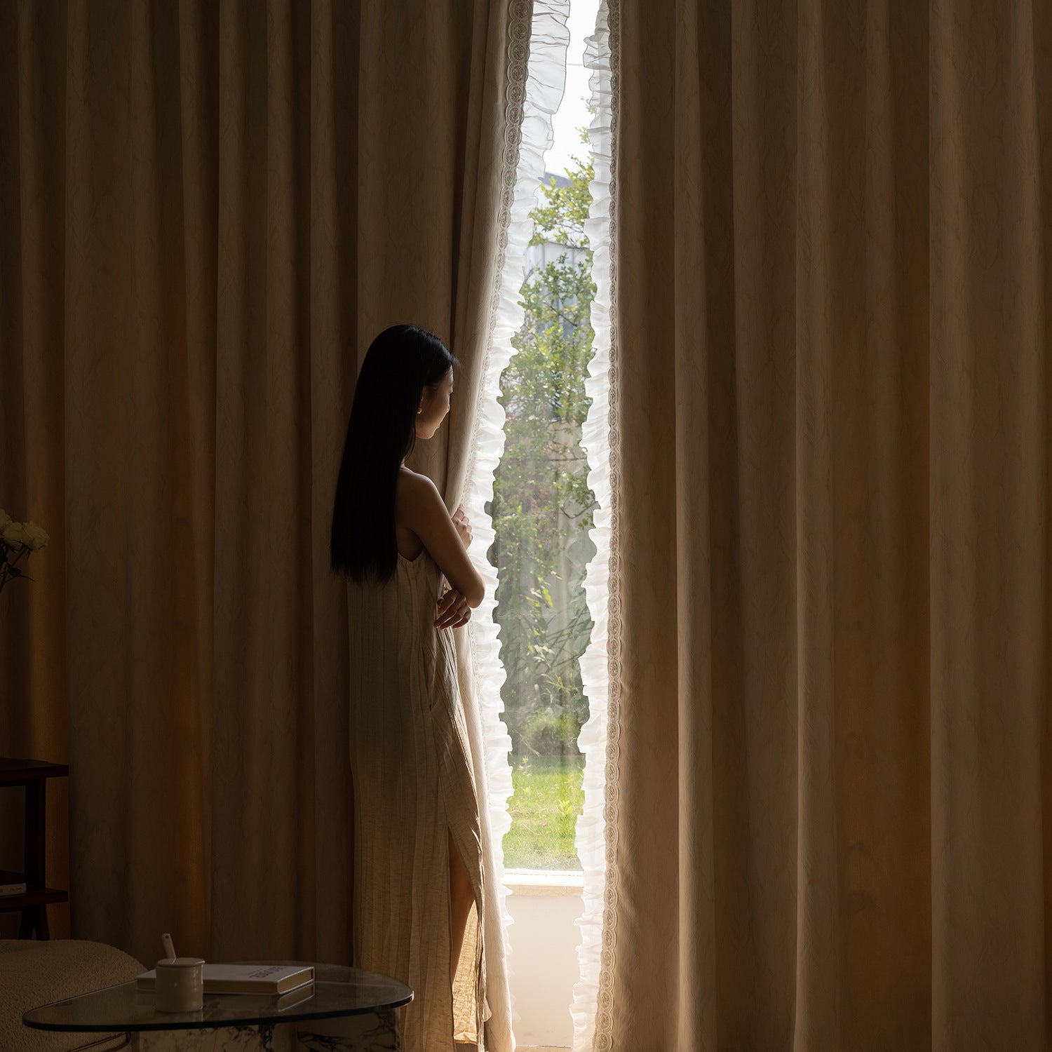 French Jacquard Chenille Curtains in Cream Style for Bedroom and Living Room Luxury Thick Design BCL-112