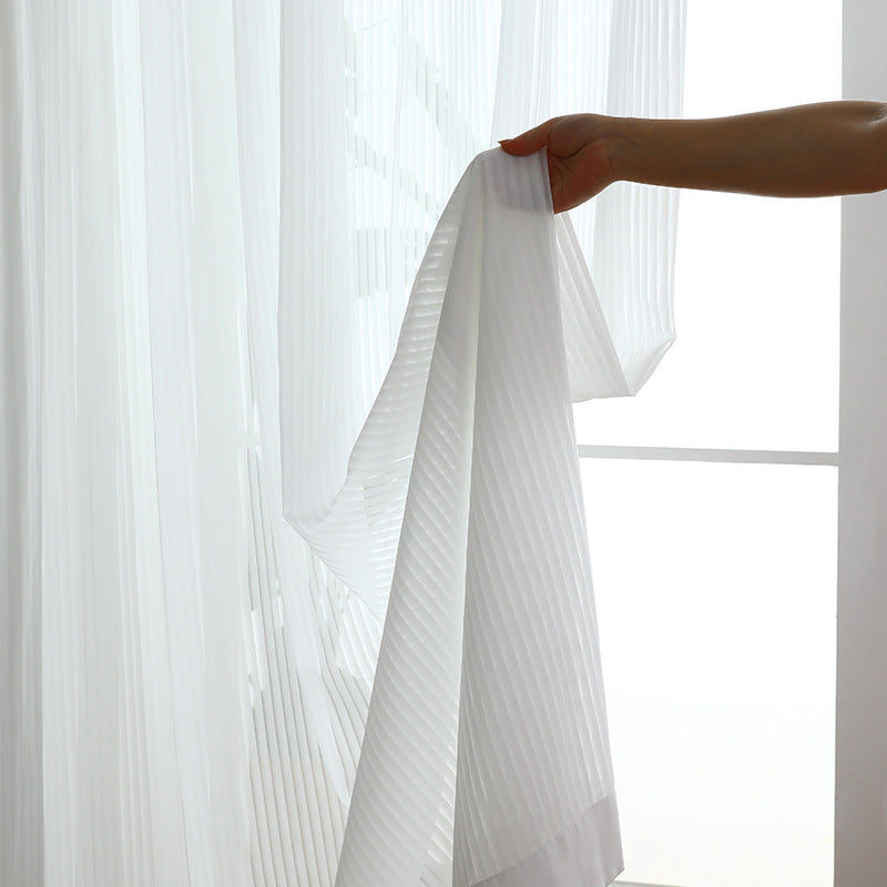 Vertical Striped Sheer Curtains with Dreamy Chiffon for Balcony and Windows SL-113