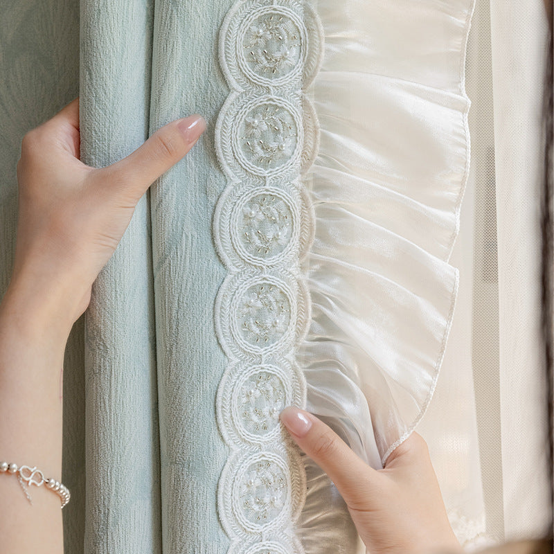 French Jacquard Chenille Curtains in Cream Style for Bedroom and Living Room Luxury Thick Design BCL-112