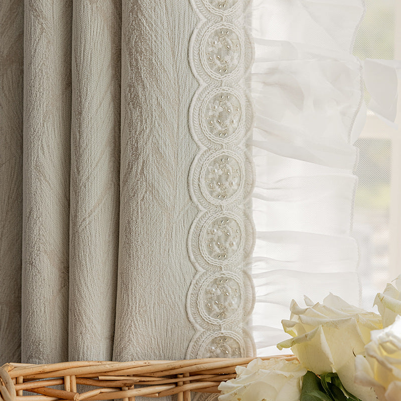 French Jacquard Chenille Curtains in Cream Style for Bedroom and Living Room Luxury Thick Design BCL-112
