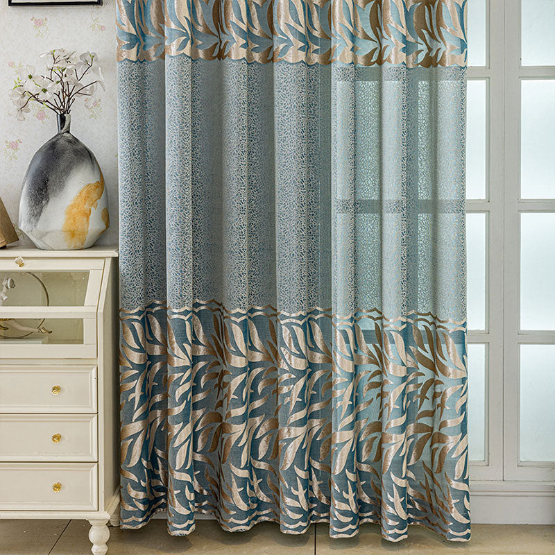 Blue Jacquard Curtains Elegant Openwork for Living/Bedroom BL-104