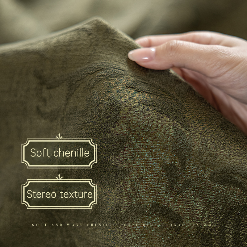 French Vintage Olive Green Chenille Blackout Curtains for Bedroom and Living Room BCL-111