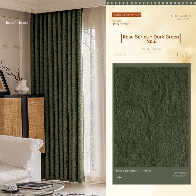 French Rose Cream Embossed Jacquard Chenille Blackout Curtains BCL-109