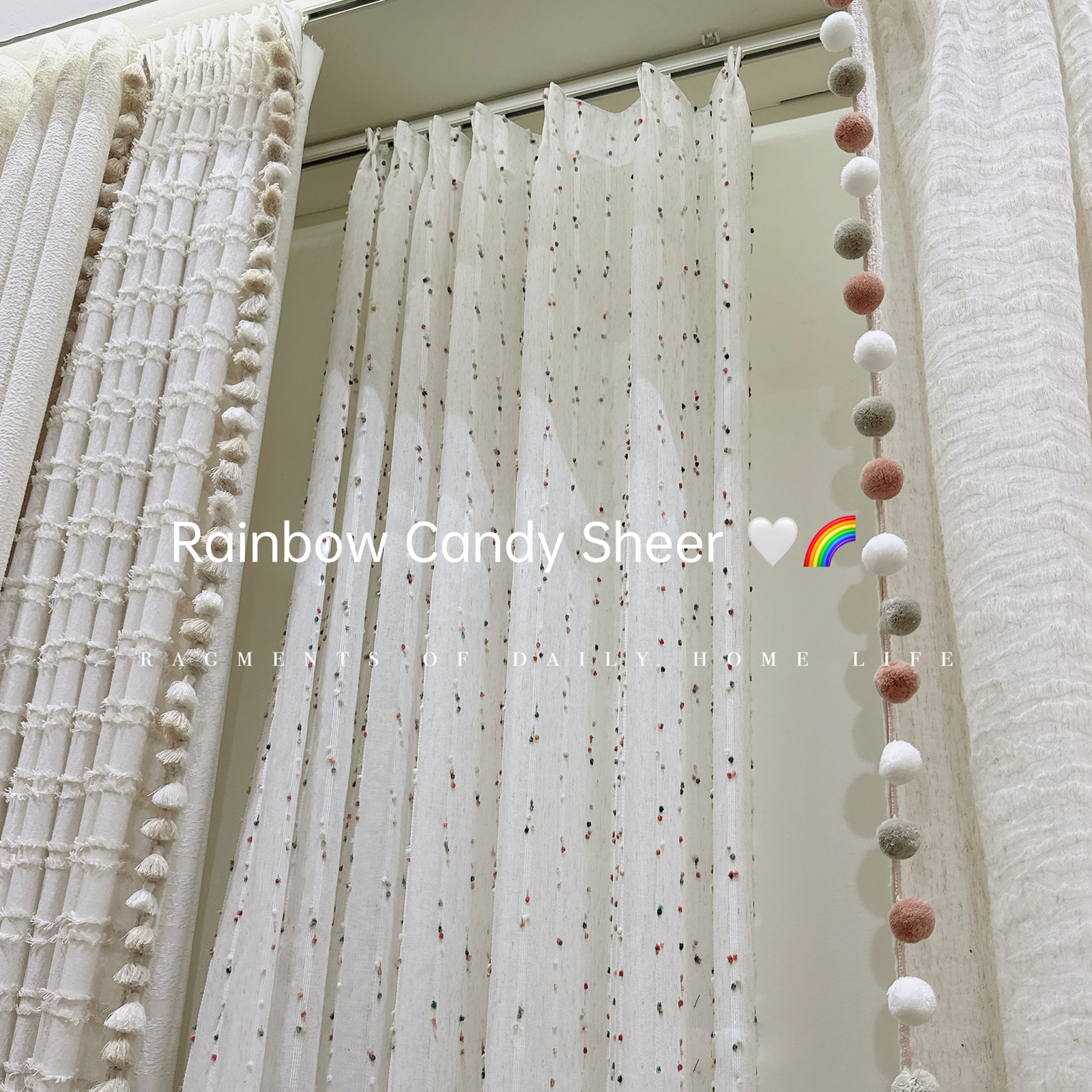 Rainbow Candy Cotton Linen Sheer Curtains for Kids&