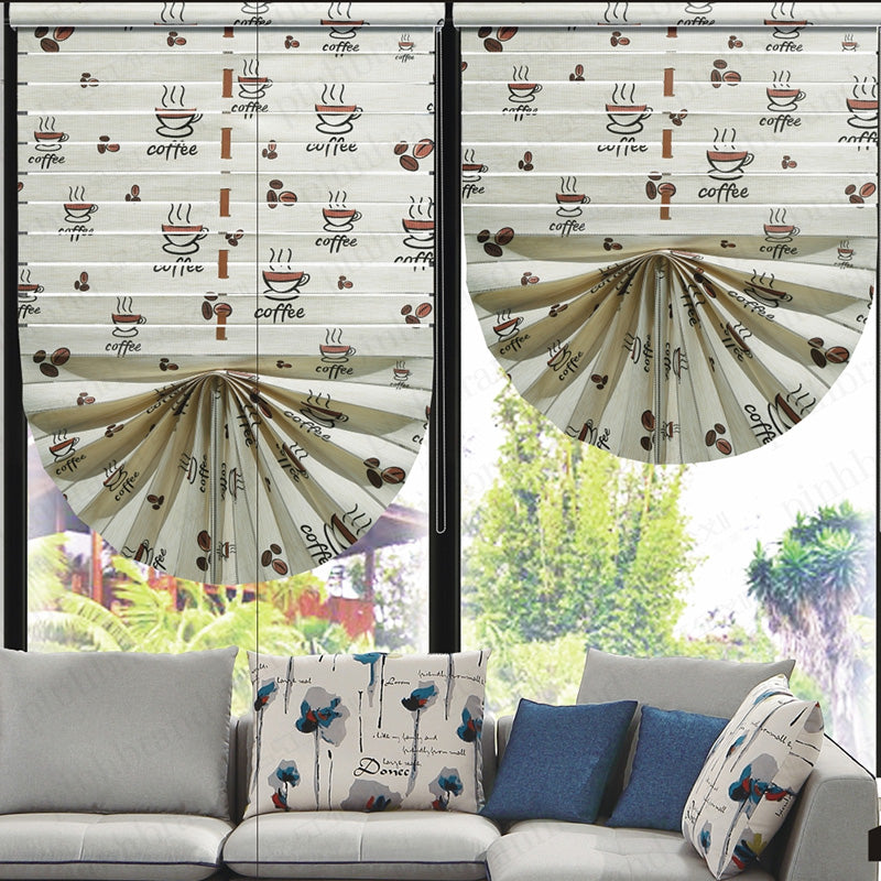 Embroidered Fan-Shaped Roman Shades – Sheer Fabric Roller Blinds with Venetian Style RML-001