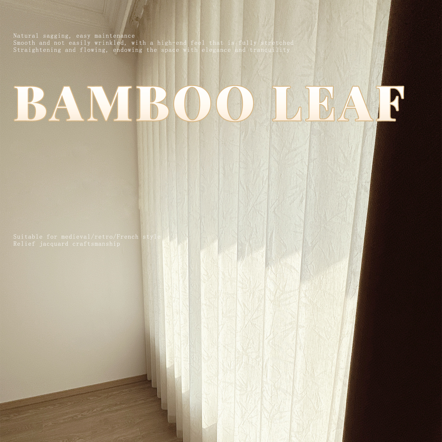 Bamboo Leaf Linen Sheer Curtains for Living Room with New Chinese Style SL-116