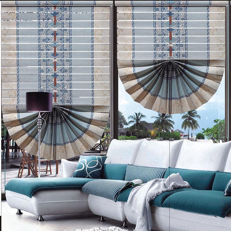 Embroidered Fan-Shaped Roman Shades – Sheer Fabric Roller Blinds with Venetian Style RML-001