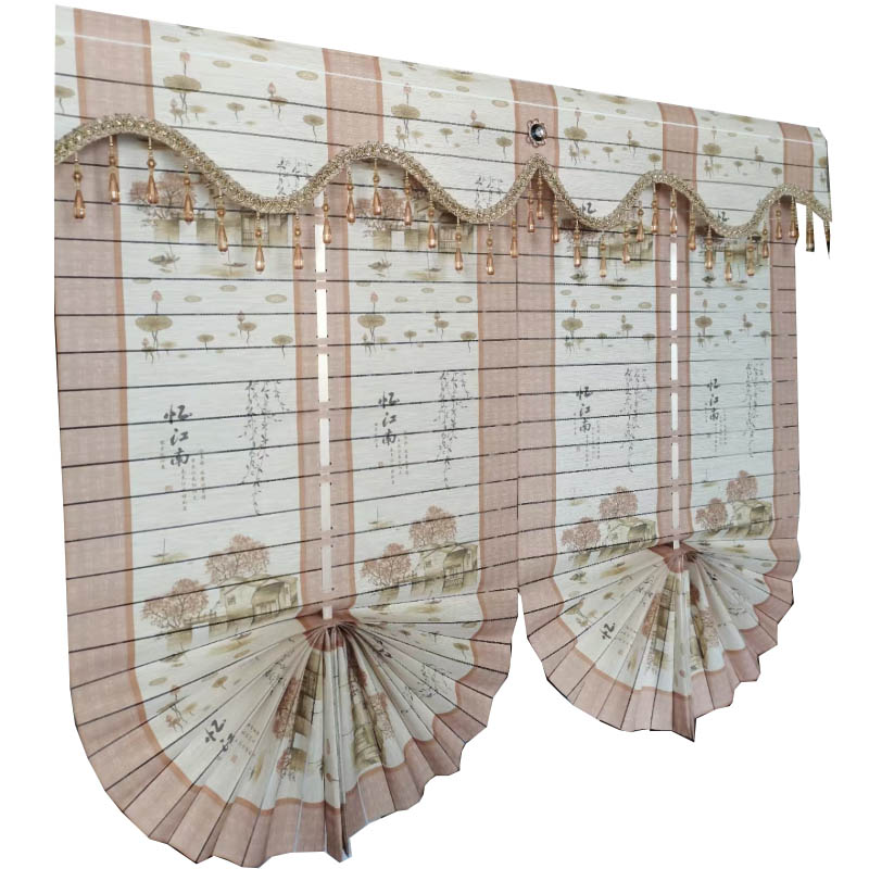Embroidered Fan-Shaped Roman Shades – Sheer Fabric Roller Blinds with Venetian Style RML-001