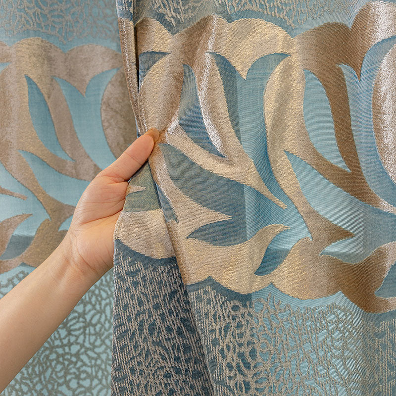 Blue Jacquard Curtains Elegant Openwork for Living/Bedroom BL-104