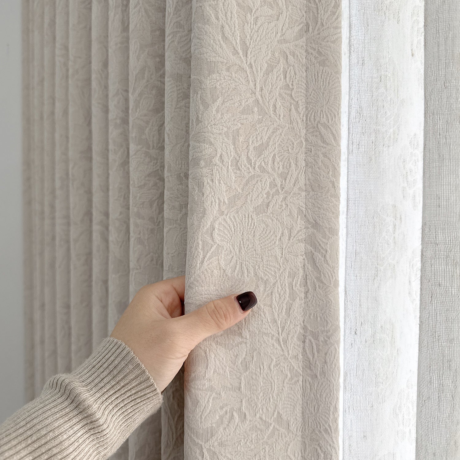 French Rose Cream Embossed Jacquard Chenille Blackout Curtains BCL-109