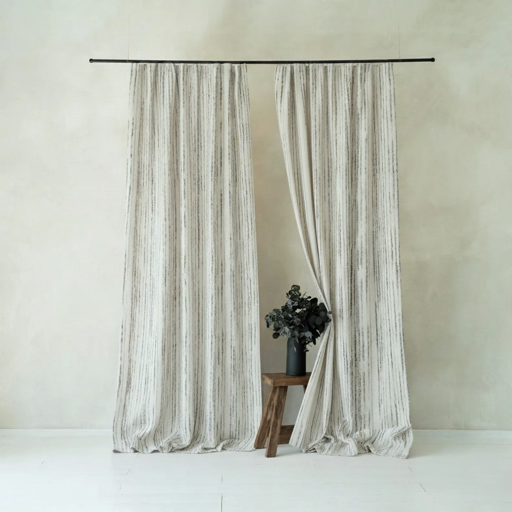 Wabi-Sabi Black & White Striped Curtains - Vintage Art Style Drapes Home BCL-128