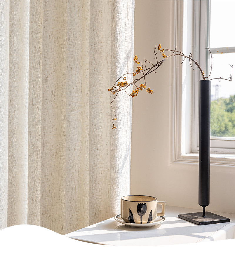 French Style Sheer Curtains with Leaf Print for Living Room and Balcony SL-111