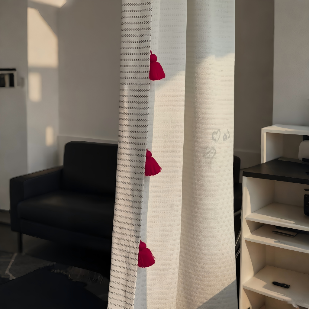 Light Blue Striped Curtains Soft Tone Window Treatments BCL-136