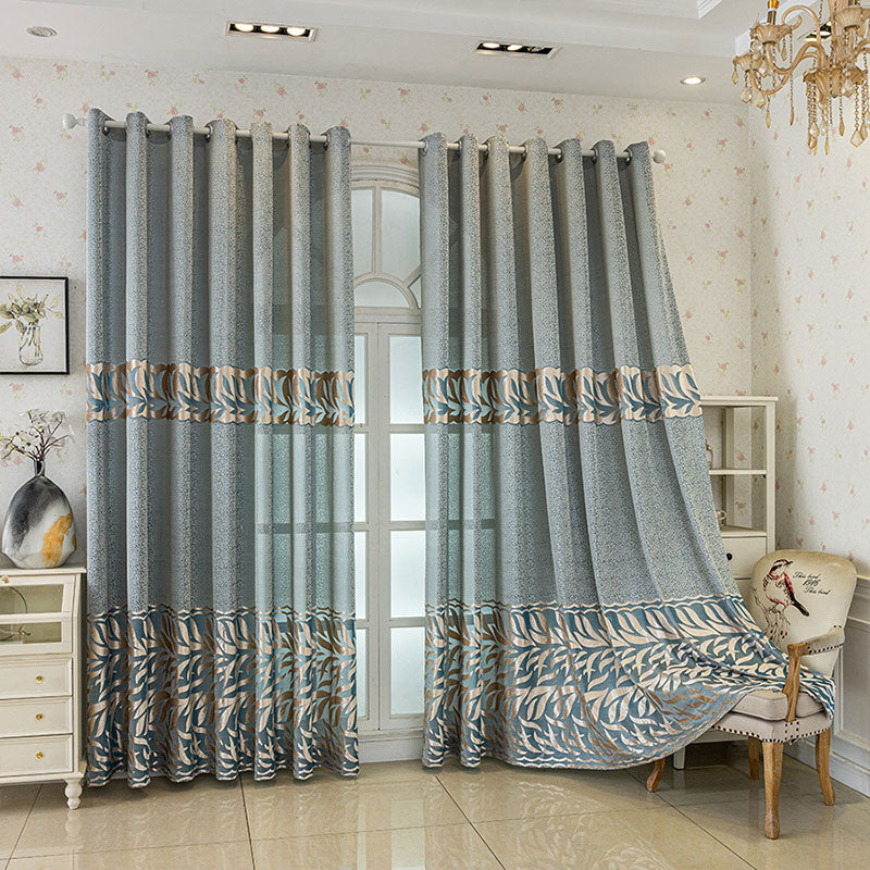 Blue Jacquard Curtains Elegant Openwork for Living/Bedroom BL-104