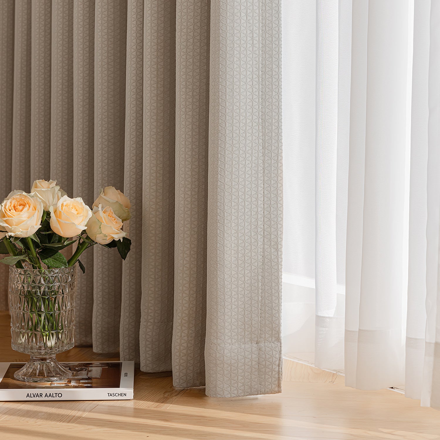 French Cream Vintage Chenille Embossed Jacquard Blackout Curtains for Bedroom BCL-113