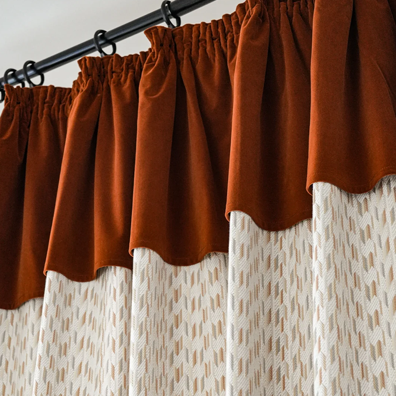 Modern Luxury Beige & Red Curtains - French Vintage Gathered Swag Valance Luxury Drapes BCL-132