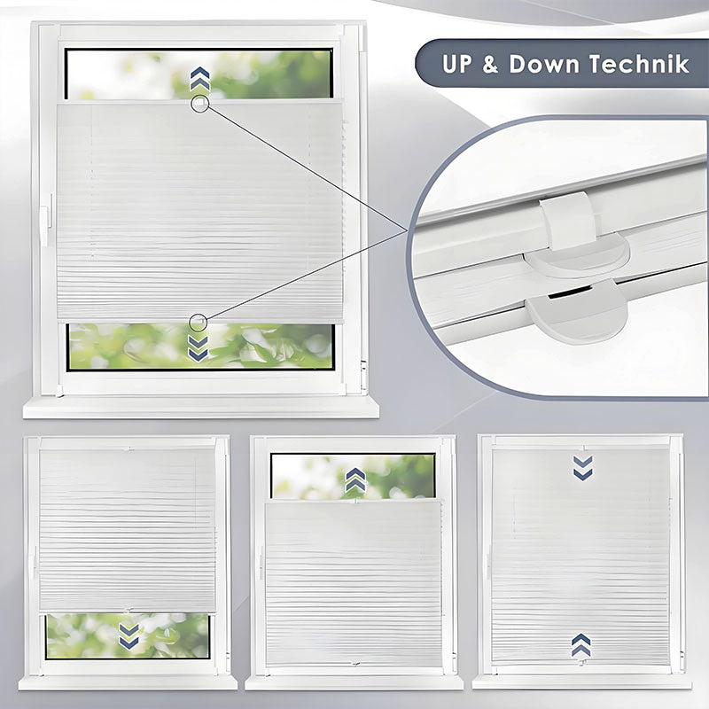 White/Grey Waterproof Pleated Blinds | No Drill Cordless BZL-102