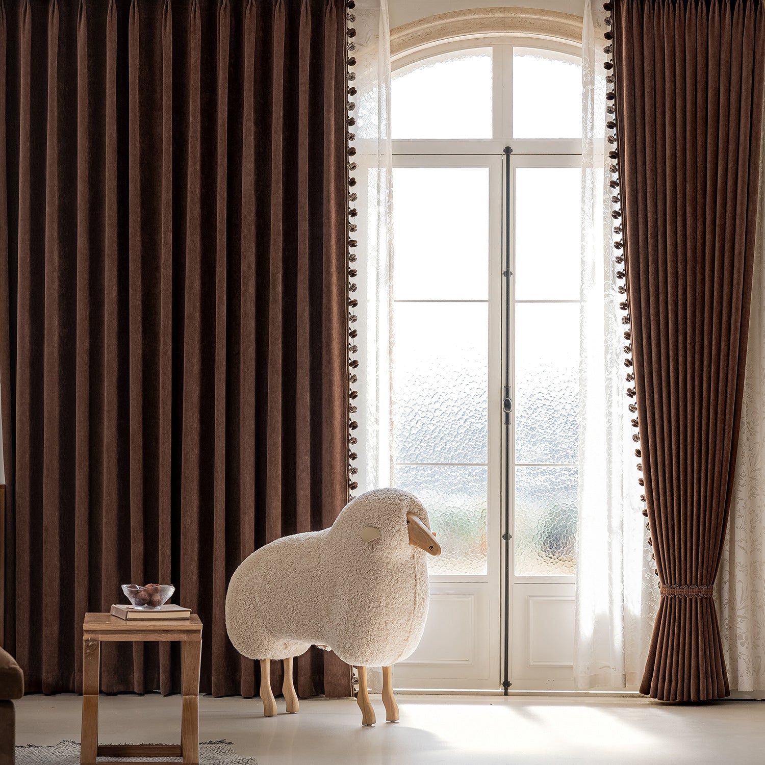 Mousse Cashmere Double-Sided Chenille Blackout Curtains for Bedroom Cream Style BCL-105