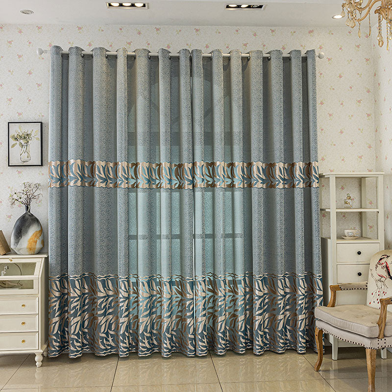 Blue Jacquard Curtains Elegant Openwork for Living/Bedroom BL-104