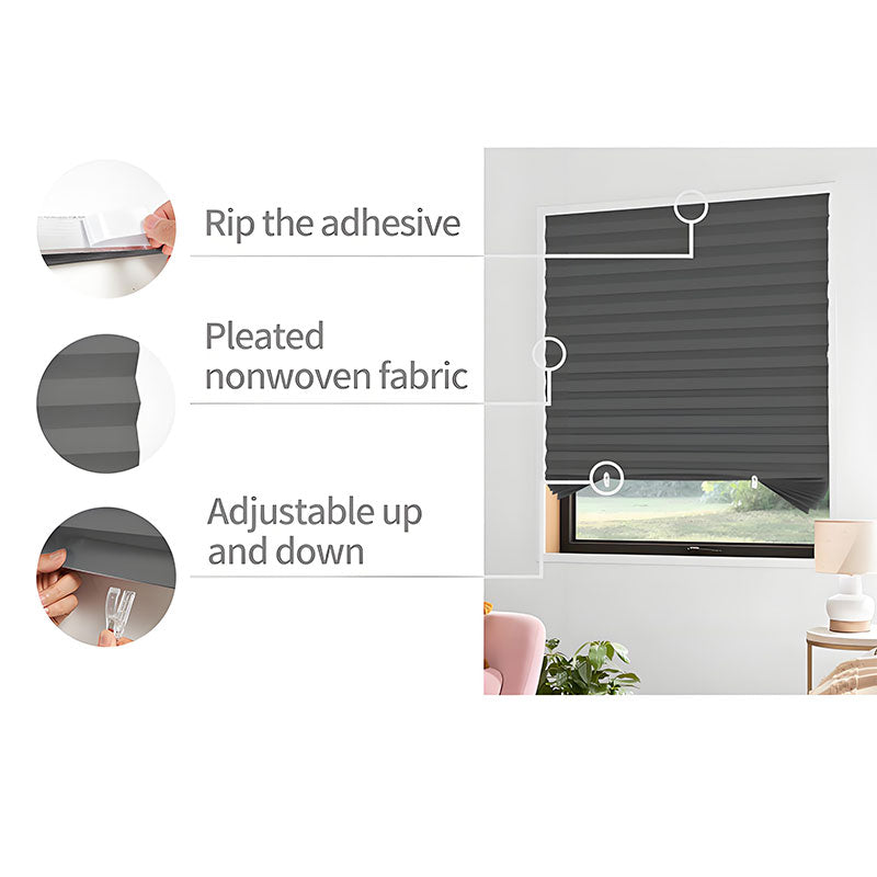 No Drill Semi Sheer Pleated Blinds Easy Face Fix Filter Light AU BZL-101