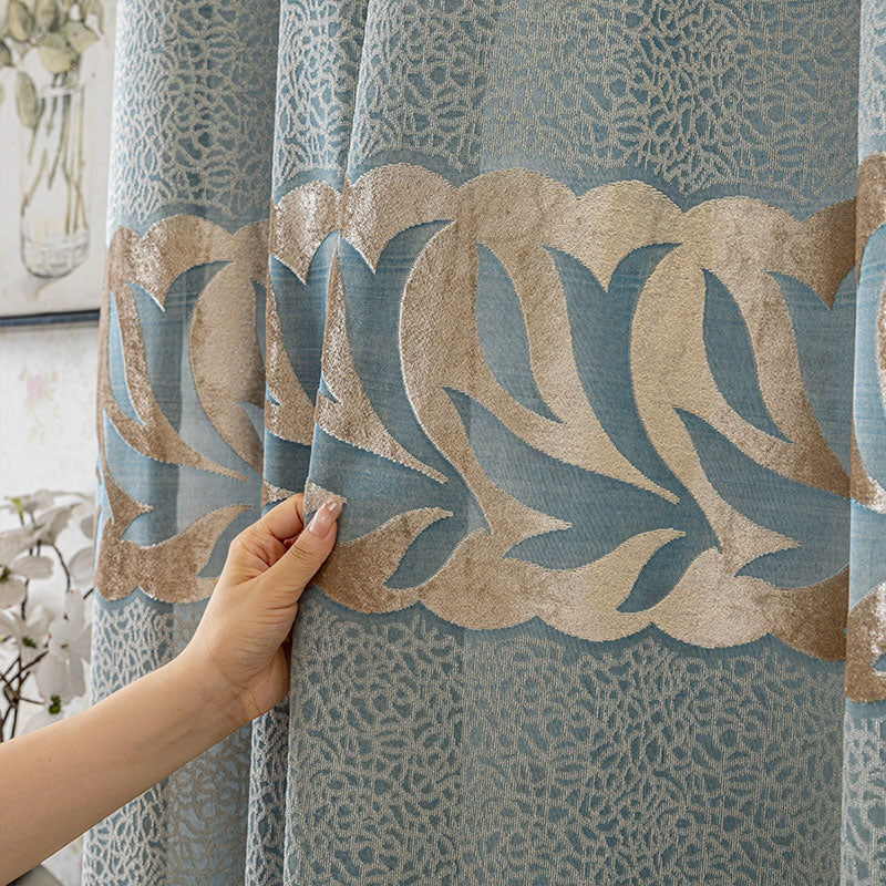 Blue Jacquard Curtains Elegant Openwork for Living/Bedroom BL-104