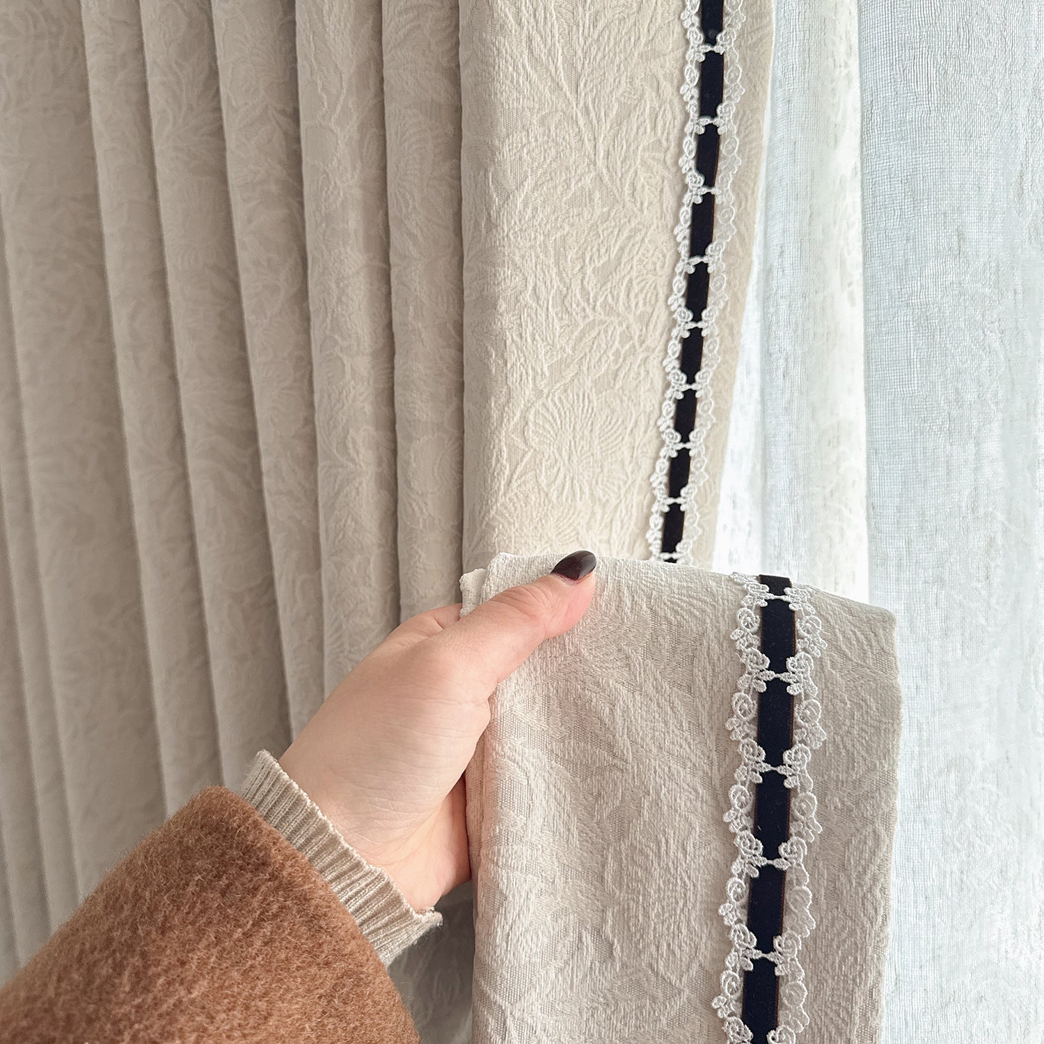 French Rose Cream Embossed Jacquard Chenille Blackout Curtains BCL-109