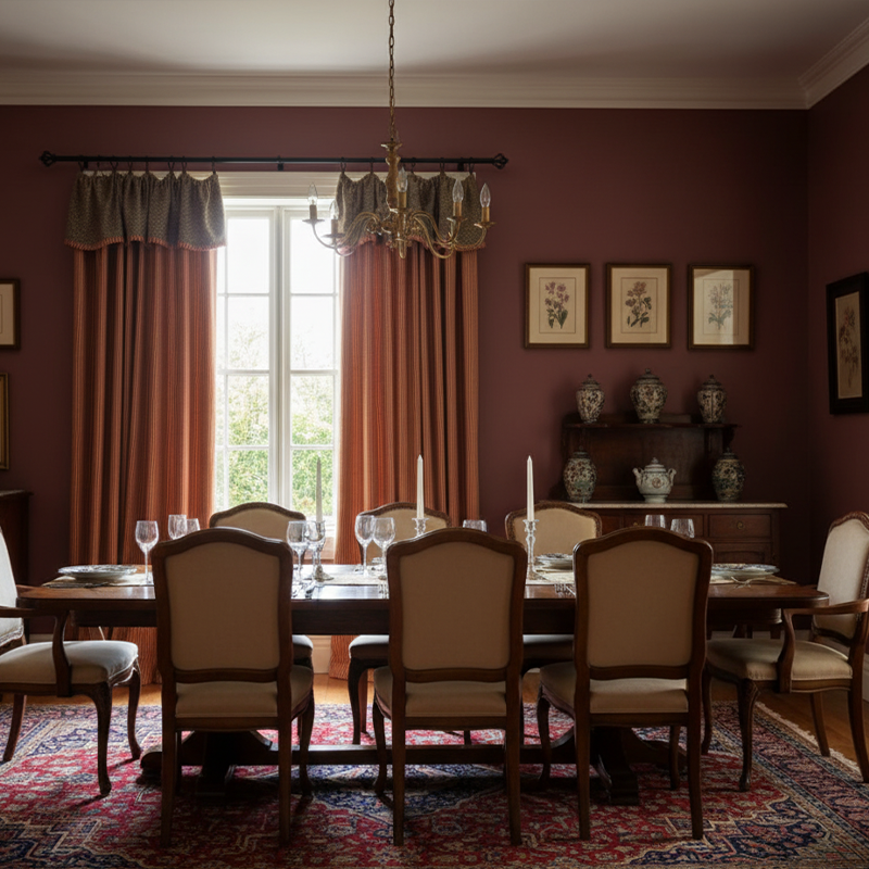 Mid-Century Modern Red Striped Chenille Curtains - French Tie-Up Green Valance Jacquard Drapes BCL-130