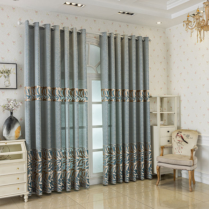 Blue Jacquard Curtains Elegant Openwork for Living/Bedroom BL-104