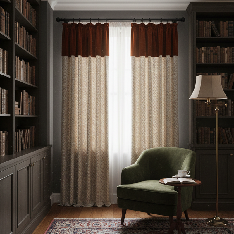 Modern Luxury Beige & Red Curtains - French Vintage Gathered Swag Valance Luxury Drapes BCL-132