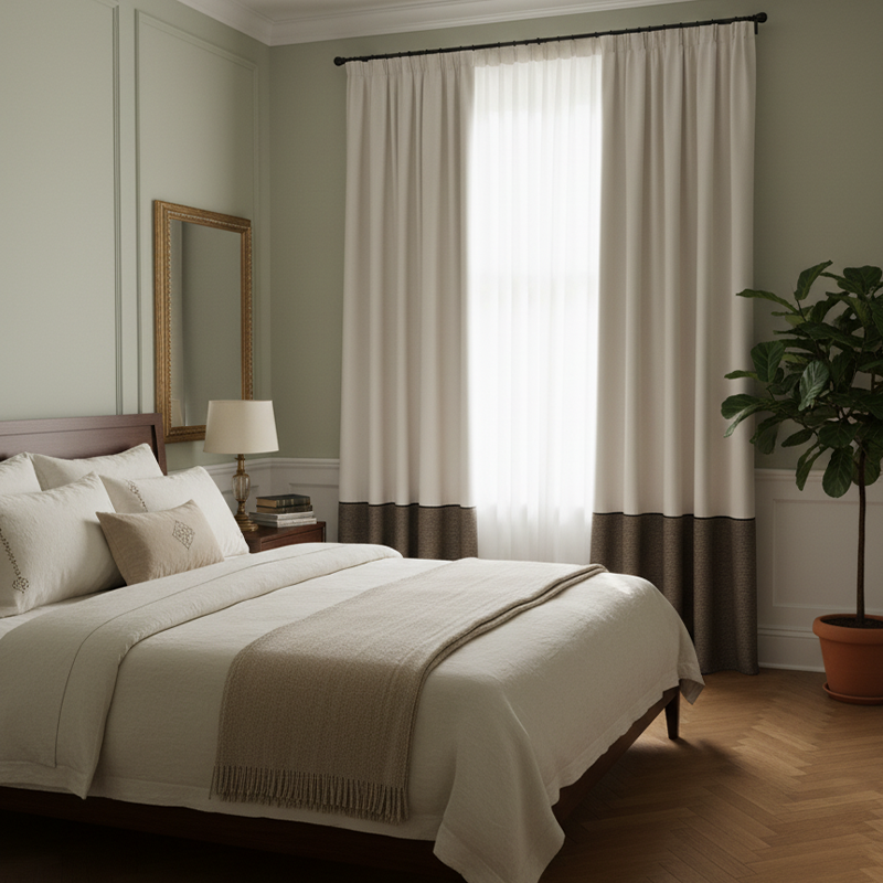 Muted Linen Blend Curtains - Vintage Old Money Style Panelled Drapes BCL-125