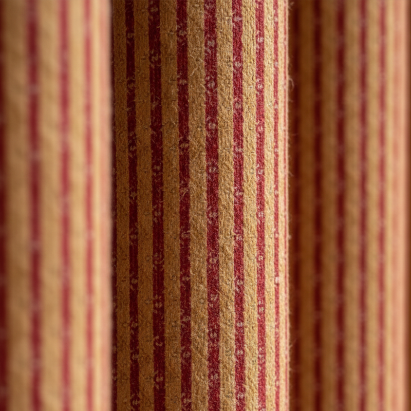 Mid-Century Modern Red Striped Chenille Curtains - French Tie-Up Green Valance Jacquard Drapes BCL-130