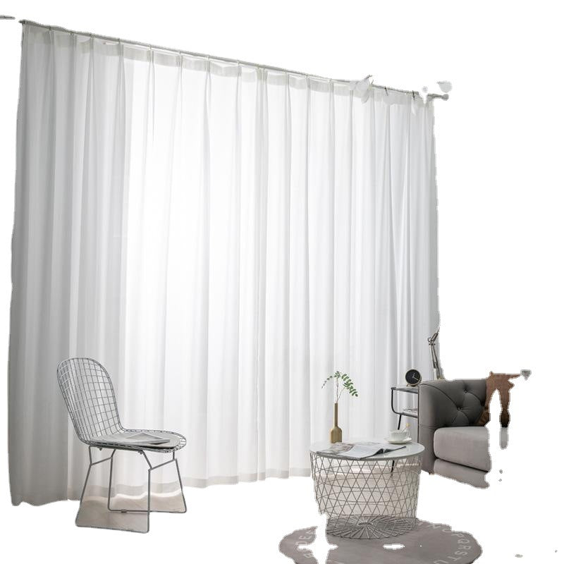 Solid Color Fiberglass Sheer Curtains for Living Room and Balcony, White SL-115
