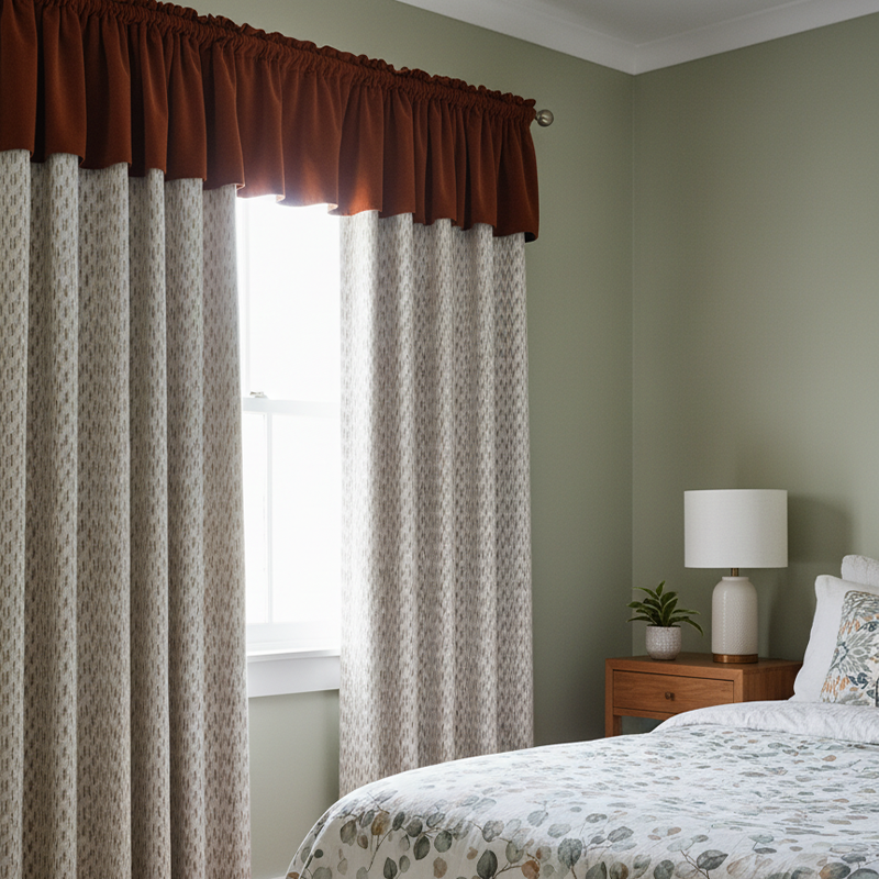 Modern Luxury Beige & Red Curtains - French Vintage Gathered Swag Valance Luxury Drapes BCL-132