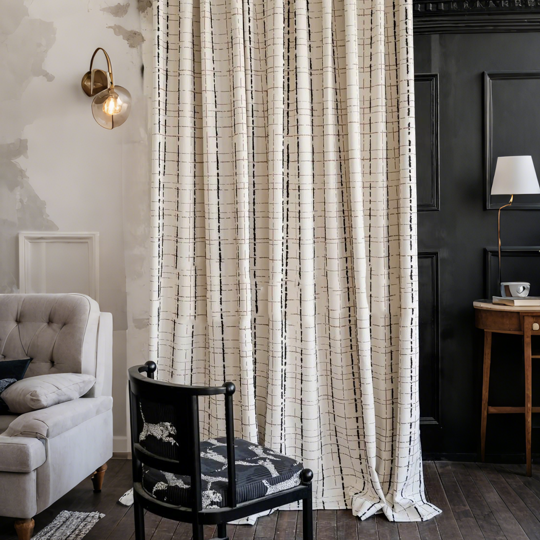 Vintage Linen Grid Pattern Curtains BCL-147