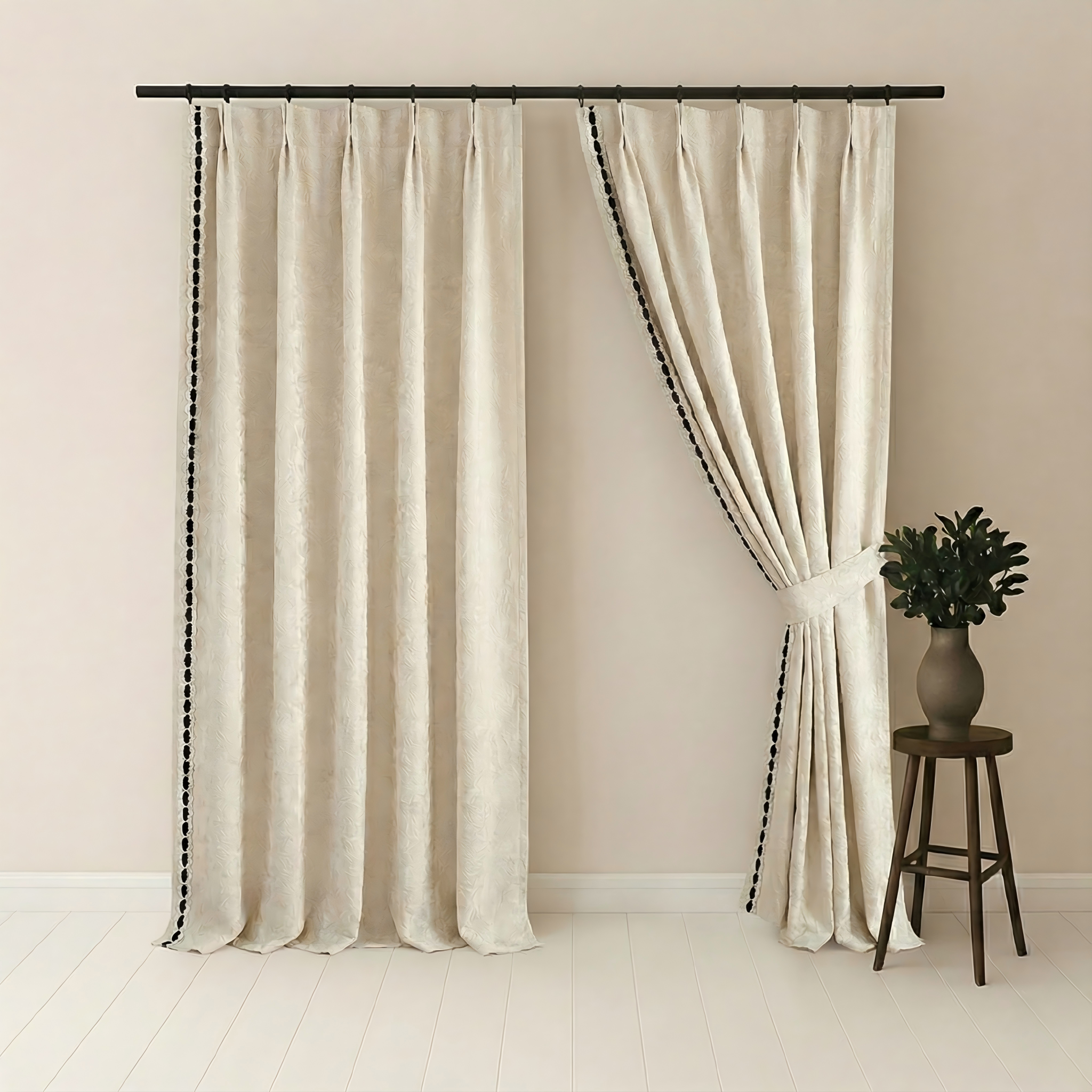 French Rose Cream Embossed Jacquard Chenille Blackout Curtains BCL-109