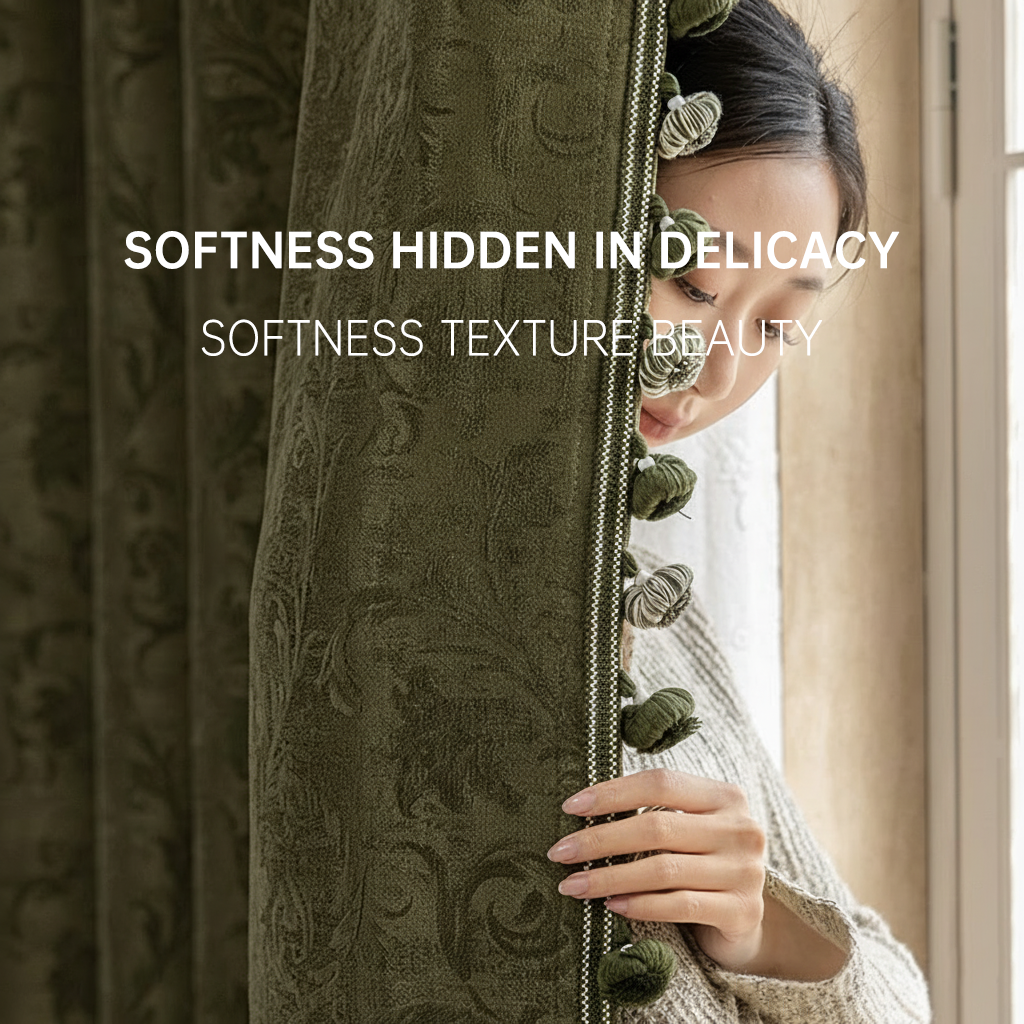 French Vintage Olive Green Chenille Blackout Curtains for Bedroom and Living Room BCL-111