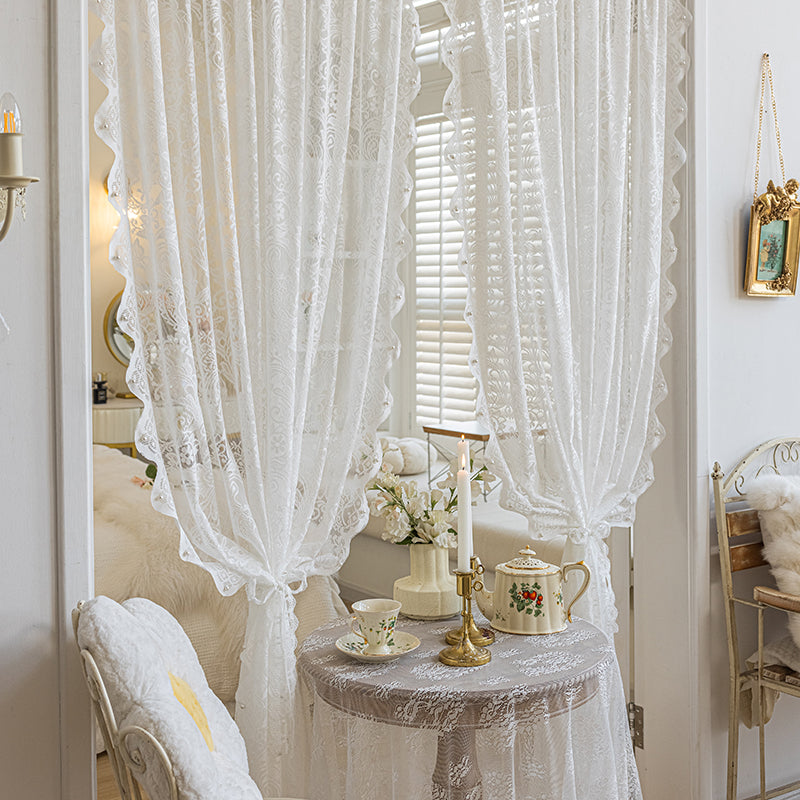French Beige Lace Sheer Curtains Light Filtering Privacy Bedroom Drapes SL-106