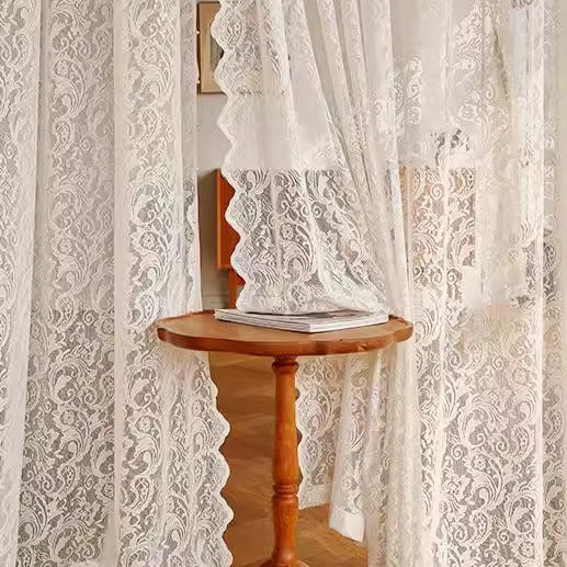 French Beige Lace Sheer Curtains Light Filtering Privacy Bedroom Drapes SL-106