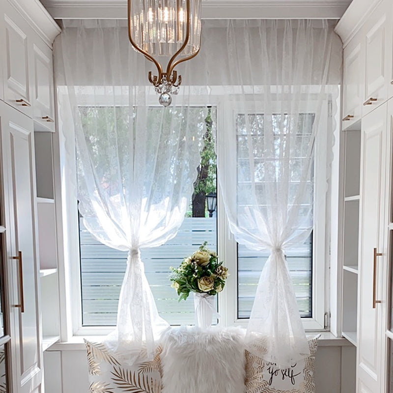 French Beige Lace Sheer Curtains Light Filtering Privacy Bedroom Drapes SL-106