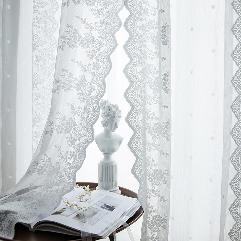 French Beige Lace Sheer Curtains Light Filtering Privacy Bedroom Drapes SL-106