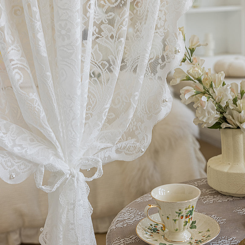 French Beige Lace Sheer Curtains Light Filtering Privacy Bedroom Drapes SL-106