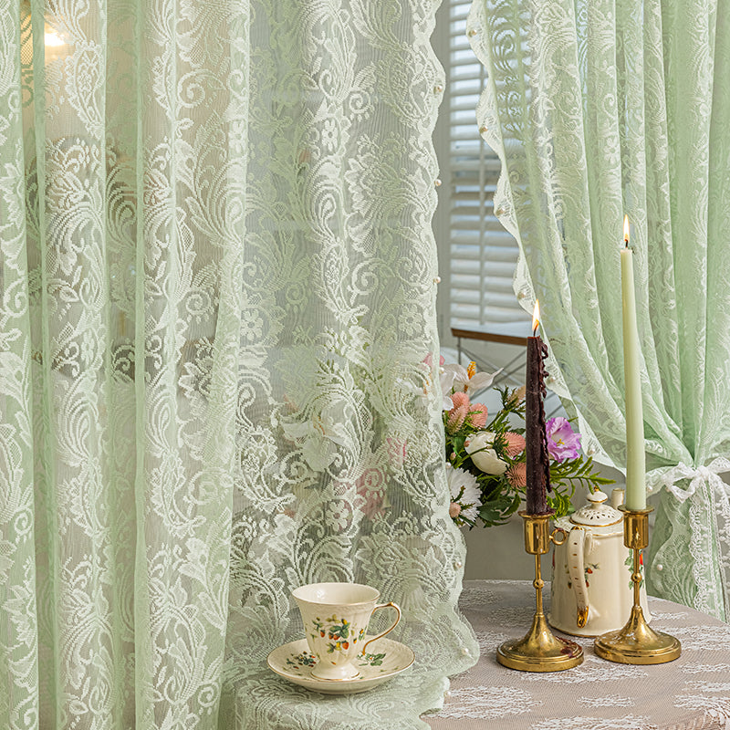 French Beige Lace Sheer Curtains Light Filtering Privacy Bedroom Drapes SL-106