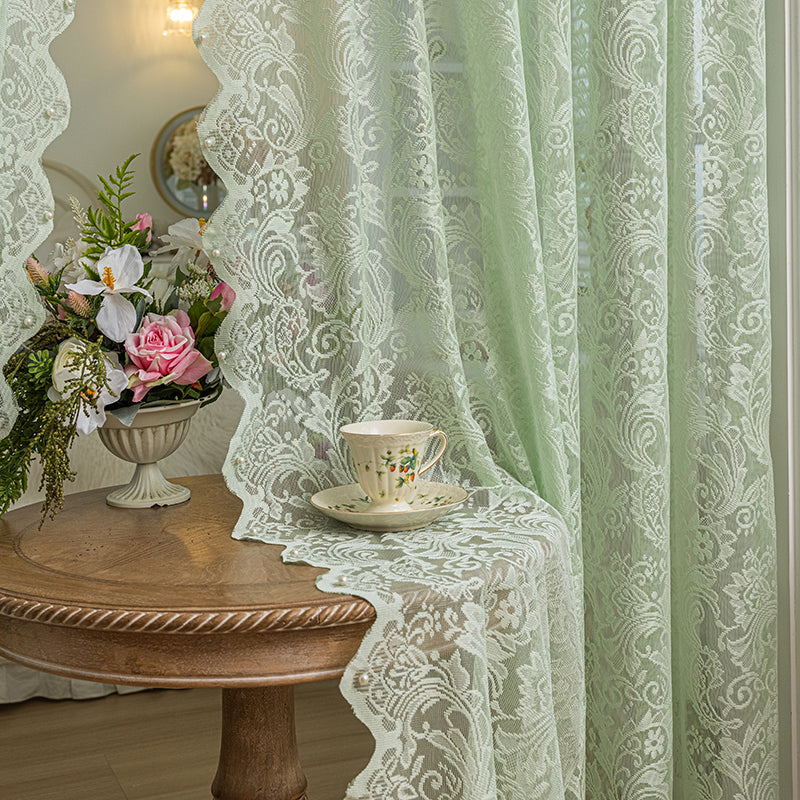 French Beige Lace Sheer Curtains Light Filtering Privacy Bedroom Drapes SL-106