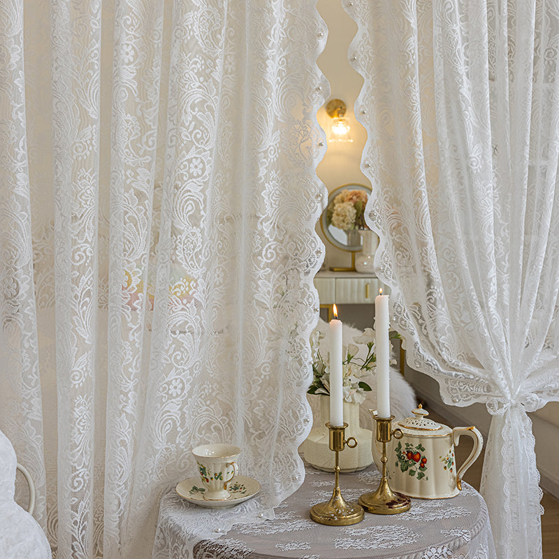 French Beige Lace Sheer Curtains Light Filtering Privacy Bedroom Drapes SL-106