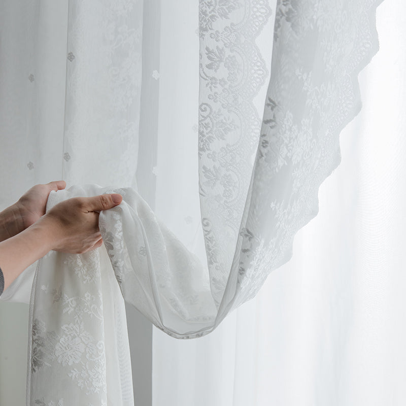 French Beige Lace Sheer Curtains Light Filtering Privacy Bedroom Drapes SL-106