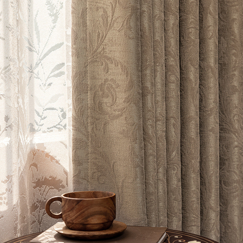 French Vintage Olive Green Chenille Blackout Curtains for Bedroom and Living Room BCL-111