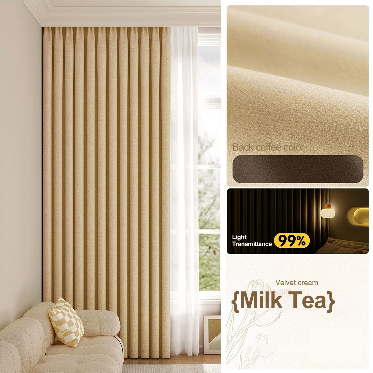 100% Blackout Sunproof Curtains UV & Heat Blocking BCL-104