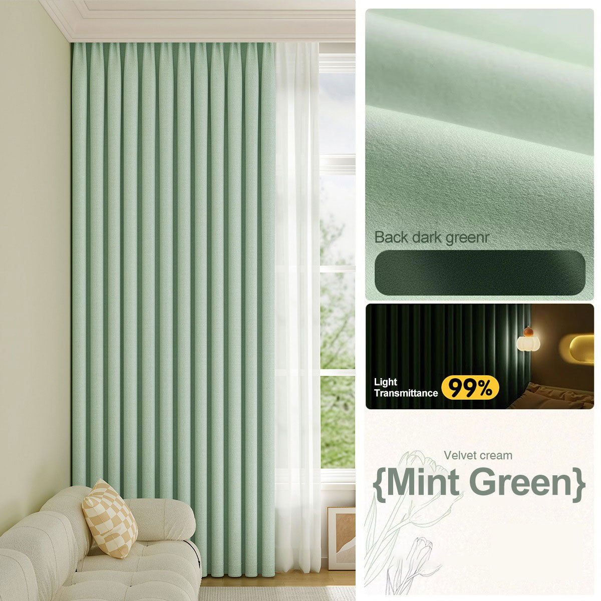 100% Blackout Sunproof Curtains UV & Heat Blocking BCL-104
