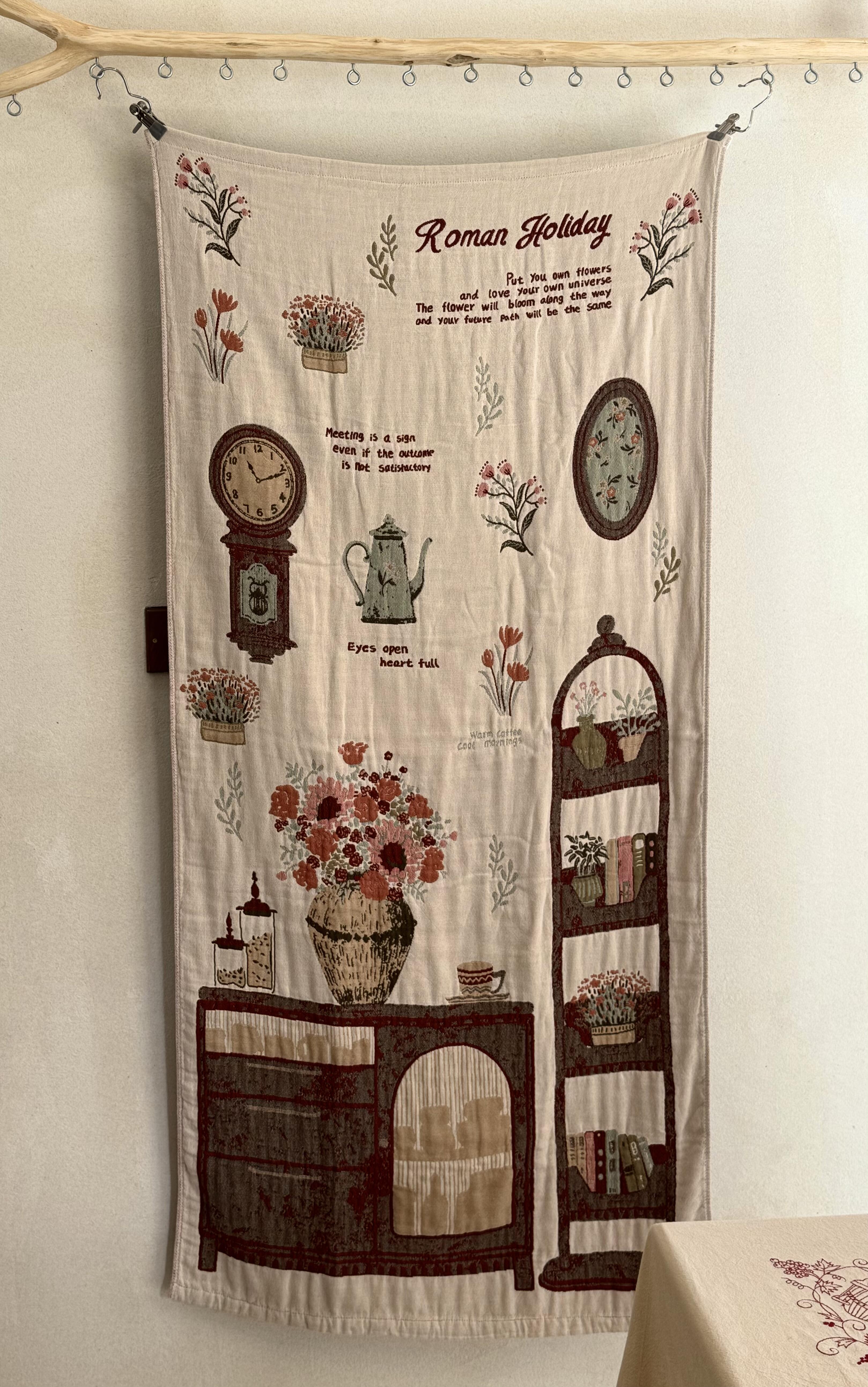 Curtainist x Chiya “Roman Holiday” Designer Collection Bath Towel – Long-Staple Cotton, Multi-Use as Tapestry, Shawl, or Door Curtain
