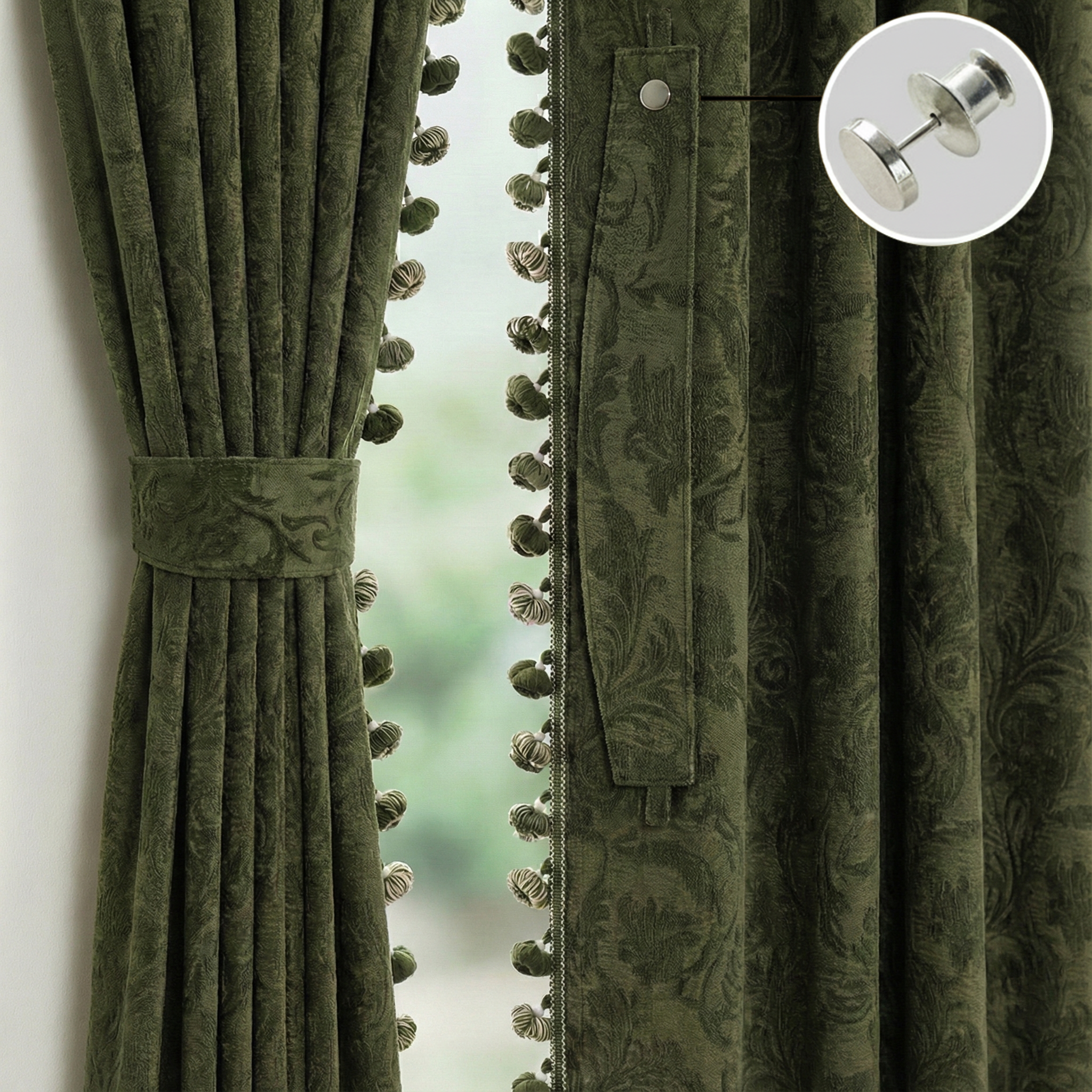 Handcrafted No-Drill Curtain Tiebacks | Fabric-Matched Custom Design CLPJ-106